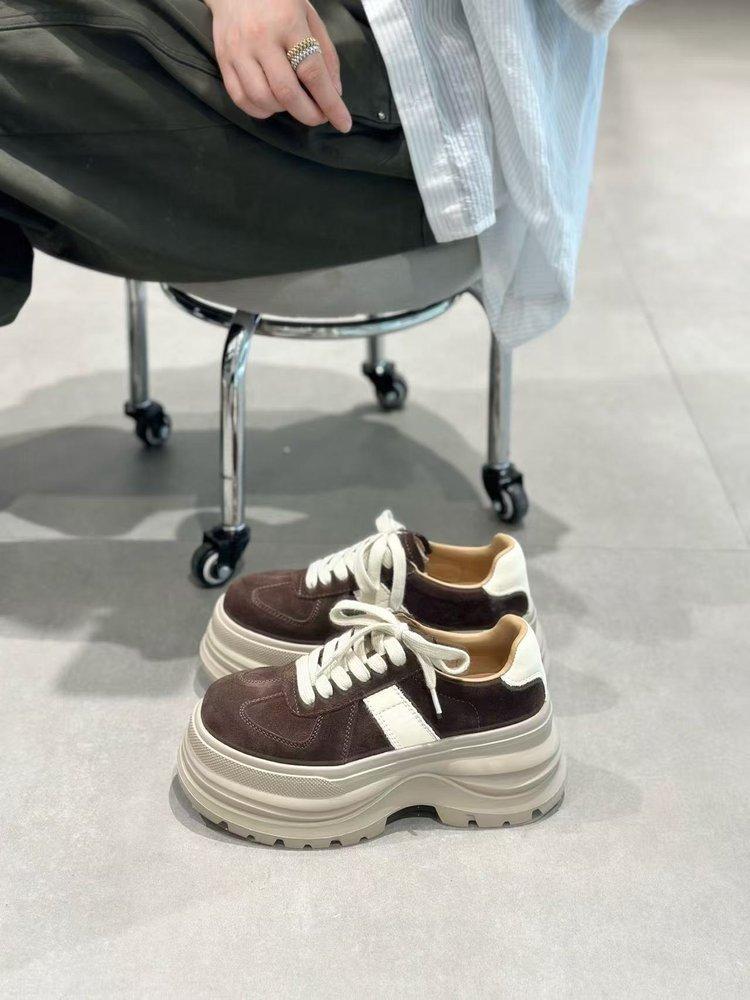 2025 autumn new small 8cm thick-soled fashion women's casual moral training matte leather versatile muffin shoes tide