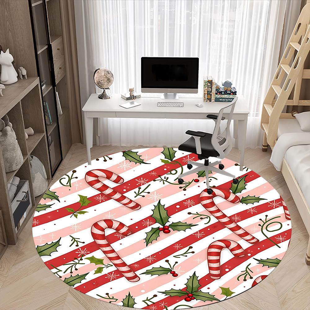 1pc Candy Canes Office Round Rug, Non-slip, Soft and Durable Office Rug for Interior Decoration, Perfect for Office, Beautiful Decoration yy260324100