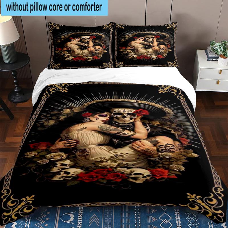 Day Of The Dead Celebration 3pcs Bedding,Including 1pc Duvet Cover And 2pcs Pillowcases Perfect for Christmas,Ideal for Bedroom, Dormitory