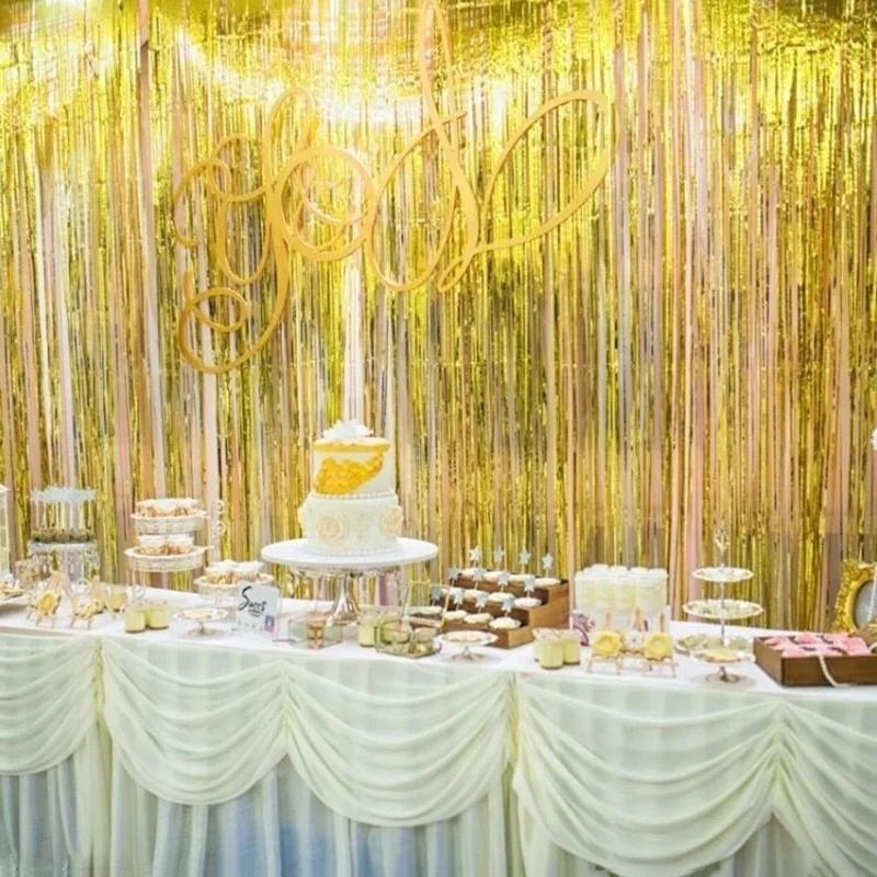Quality Foil Fringe Curtains Party Decoration 1*2M Women Wedding Backdrop Tinsel Foil Curtain Gold for Birthday Party