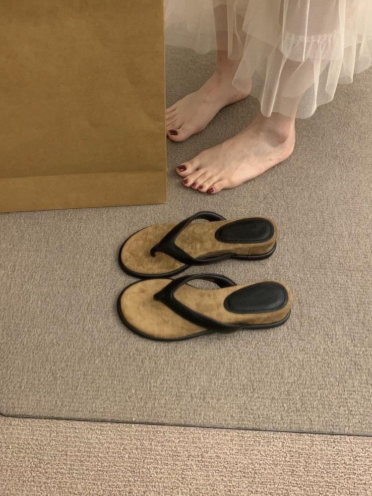 New toe beach vacation sandals color matching versatile slope flip-flops women's summer sandals