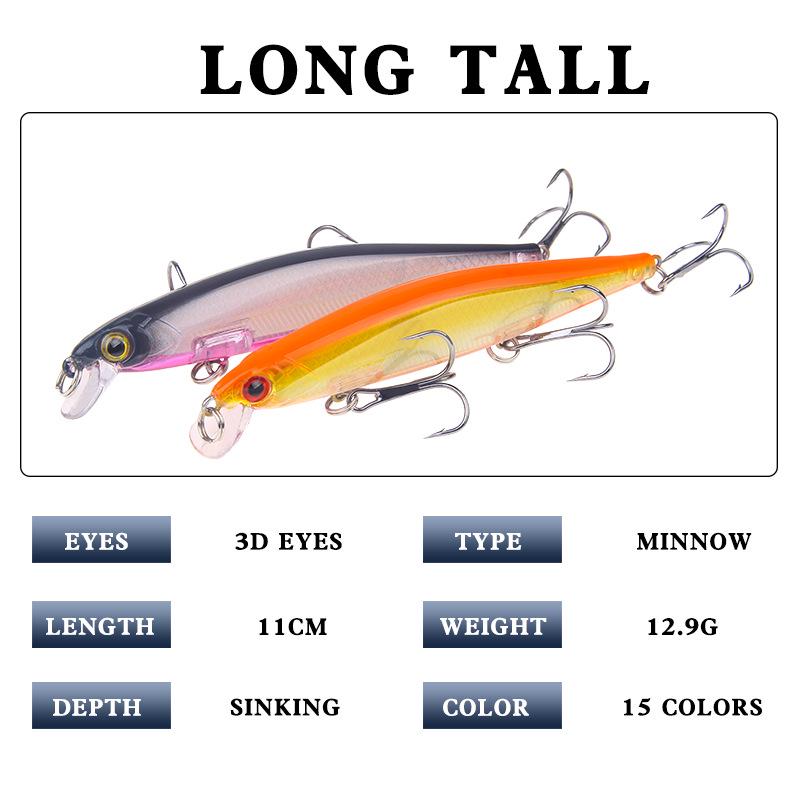 5PCS Mino Bait 11cm/12.9g Long Throw Sea Fishing Simulation Hard Bait Fake Bait