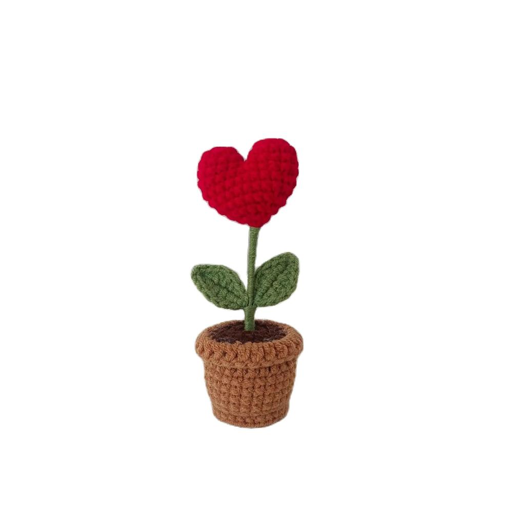 Sunflower Crochet Flowers Hand-knitted Flower Potted Rose Tulip Woven Bouquets Wedding Birthday Valentine's Day Gift Room Decor