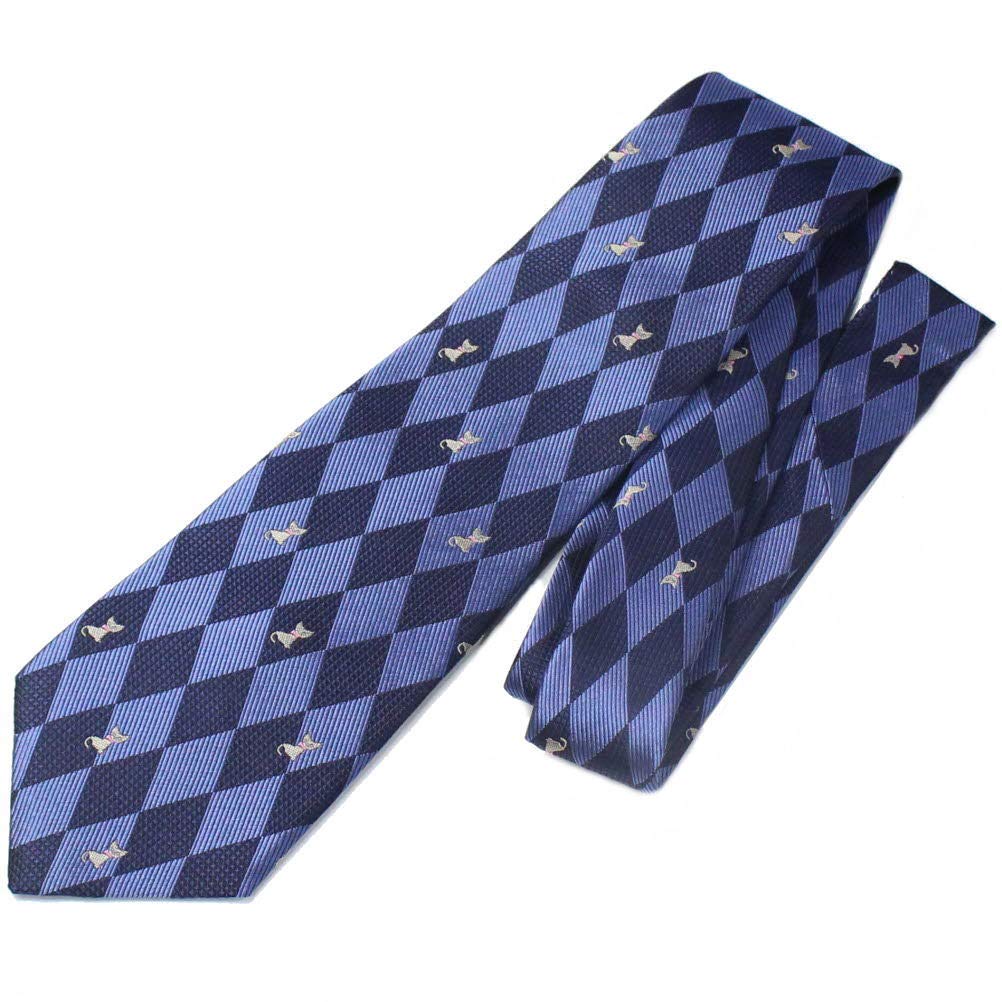 

Sitting diamond Japanese silk jacquard Japanese style tie cat, cat, blue, pattern, [Fujizakura Kobo]