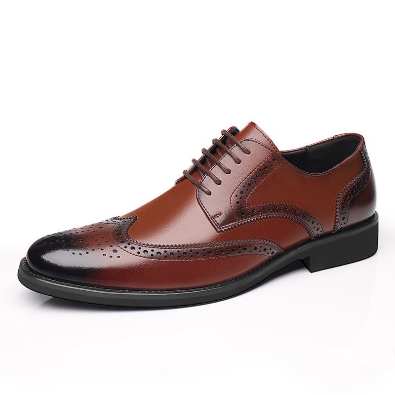 Dress Leather Shoes Brock Men's Shoes Cowhide British Pointed Breathable Men's Shoes Wedding Shoes 2025