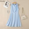 ZANZEA Abito estivo casual senza maniche con scollo rotondo da donna