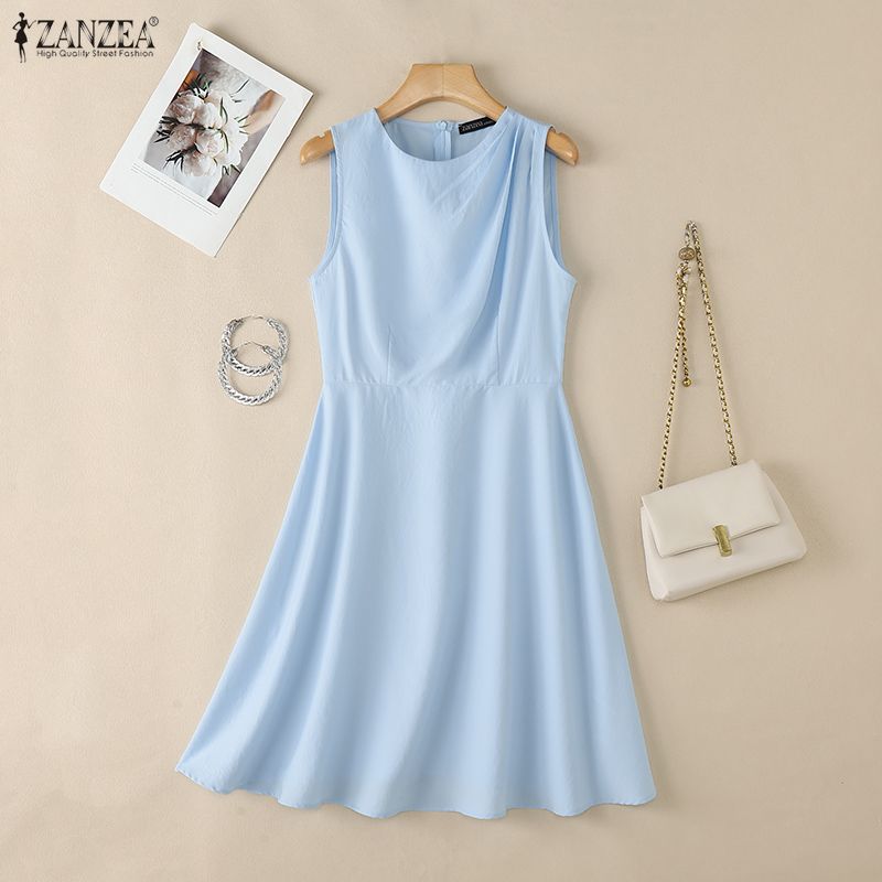 ZANZEA Abito estivo casual senza maniche con scollo rotondo da donna