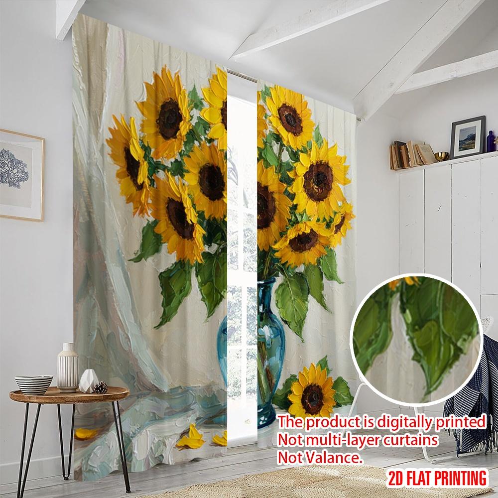 2pcs 2D Flat Printing Curtains Sunflowers Vase Fruit Painting Fabric Without Electricity Birthday Party Use for New Year and