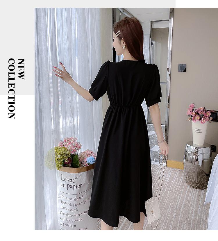 2025 Retro French Tea Dress: Waist-Covering Japanese Style, Fresh Short-Sleeved Long Dress