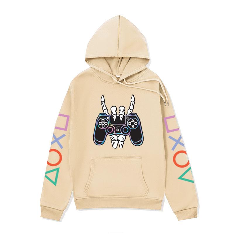 Winter Comfortable Fashion Long Sleeved Letter Game Console Icon Printed Hoodie-Soft Medium Stretch Polyester Fabric Winter Relaxed Fit Clothing