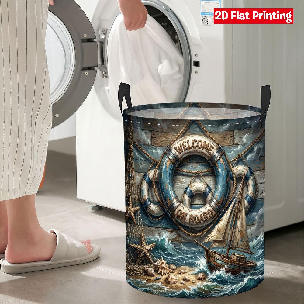 Collapsible Laundry Basket Large Round Waterproof Fabric Hamper Dirty Clothes Storage Bin Toy Organizer with Handles
