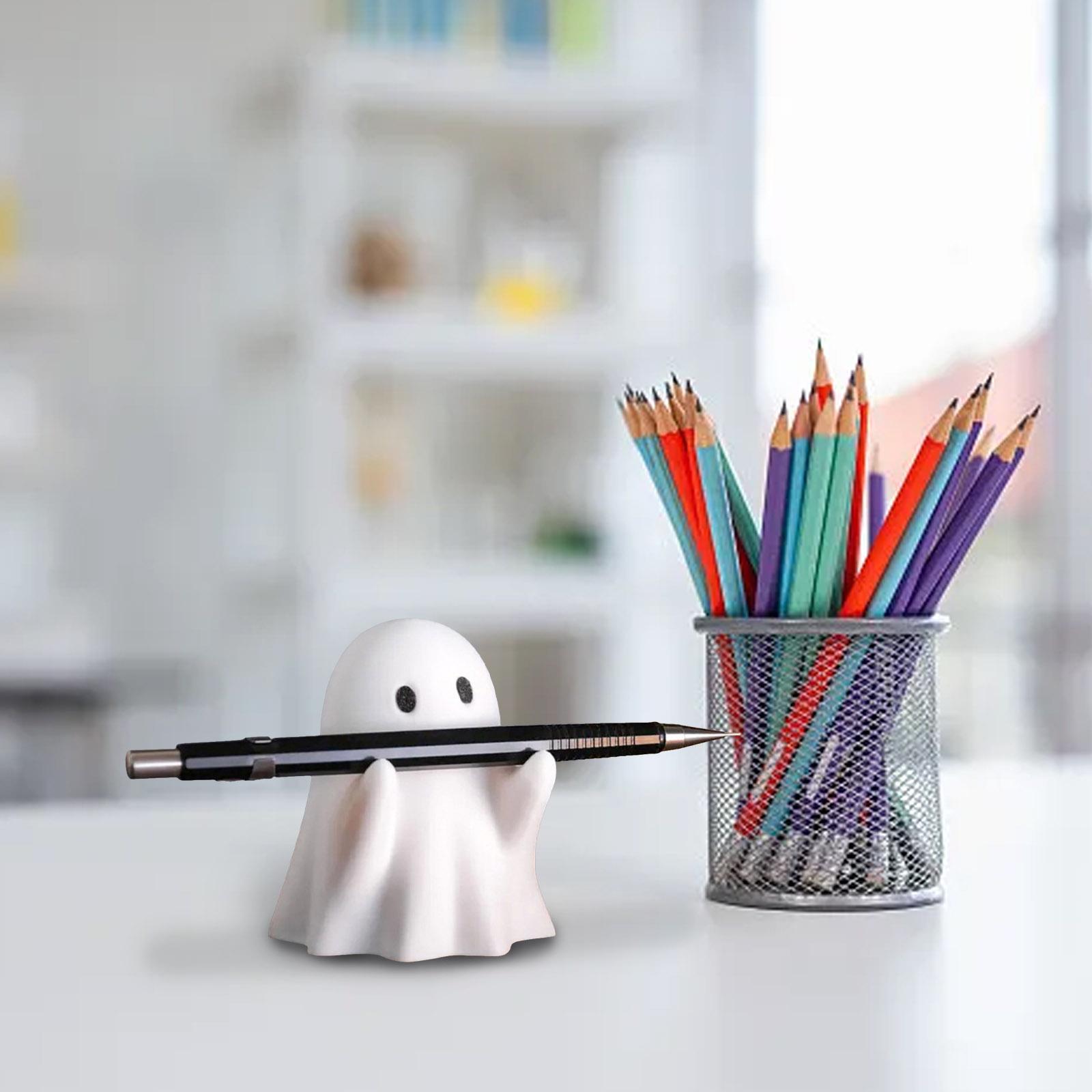 

Halloween Funny Ghost Pen Holder Spooky Ghost Figurine Resin Ornaments Pencil Holder Little Ghost Statue Halloween Decor One Size розовый