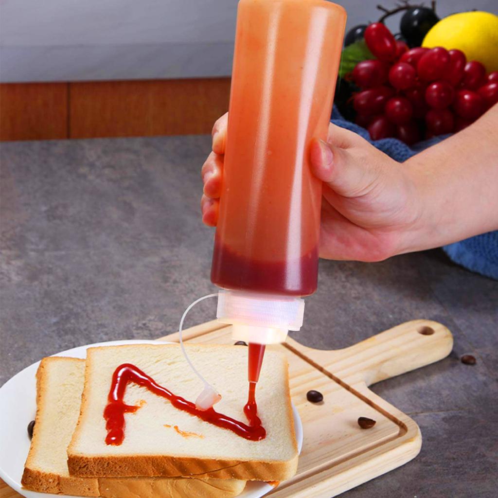 1/2/4/6 Stück Gewürz-Quetschflaschen mit Kappen, Kunststoff-Quetschspender mit Messangaben für Ketchup, BBQ, Saucen, Sirup