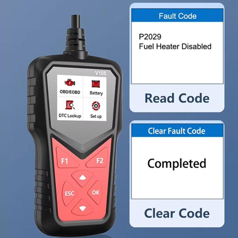 Direct Use OBD2 Vehicle Diagnostic Tool with Display and Control Pad, Handheld Fault Device for Daily Engine Warning Review and Battery Checks