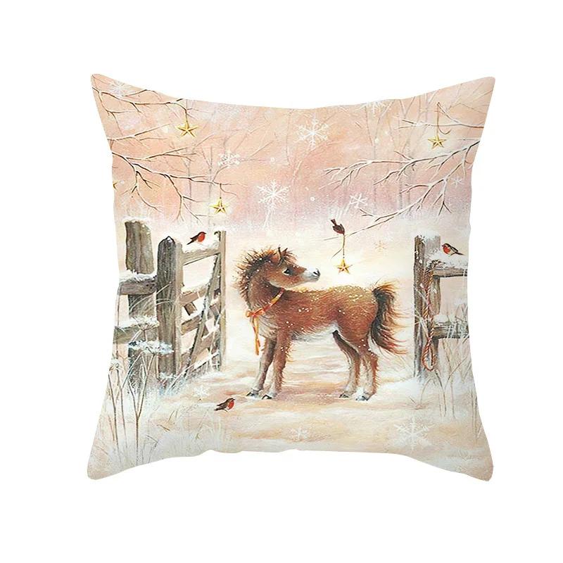 Christmas Cushion Cover Xmas Gifts Home Decor Animals Throw Pillow Cover Rabbit Deer Horse Fox Snowman Angel Printed Pillowcases