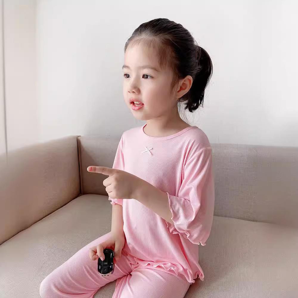 2025 Girls' Ice Silk Pajama Set: Thin Modal Summer Homewear for Small & Medium Children, Cute Style.
