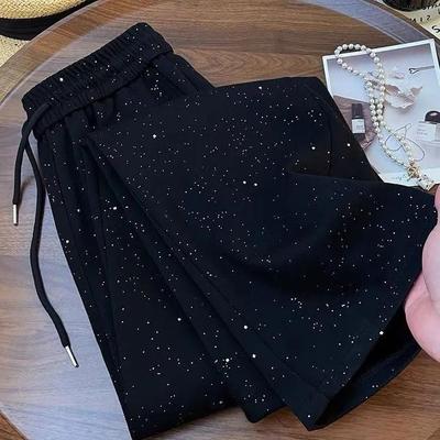 Damen High-Waist Sternenhimmel Eisseide Weitbein Hose - Sommer Bodenlang