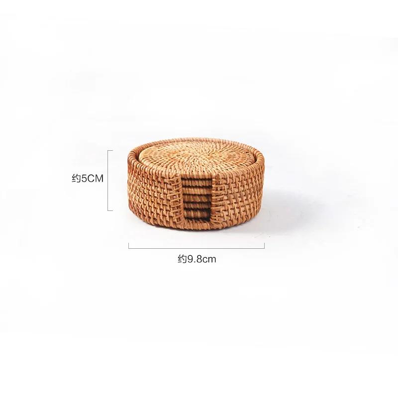 

Rattan Weave Coaster Set round Heat Insulating Table Mat for Kungfu Tea Cup Placemat Dish Mat Traditional Asian Style Drink Mat