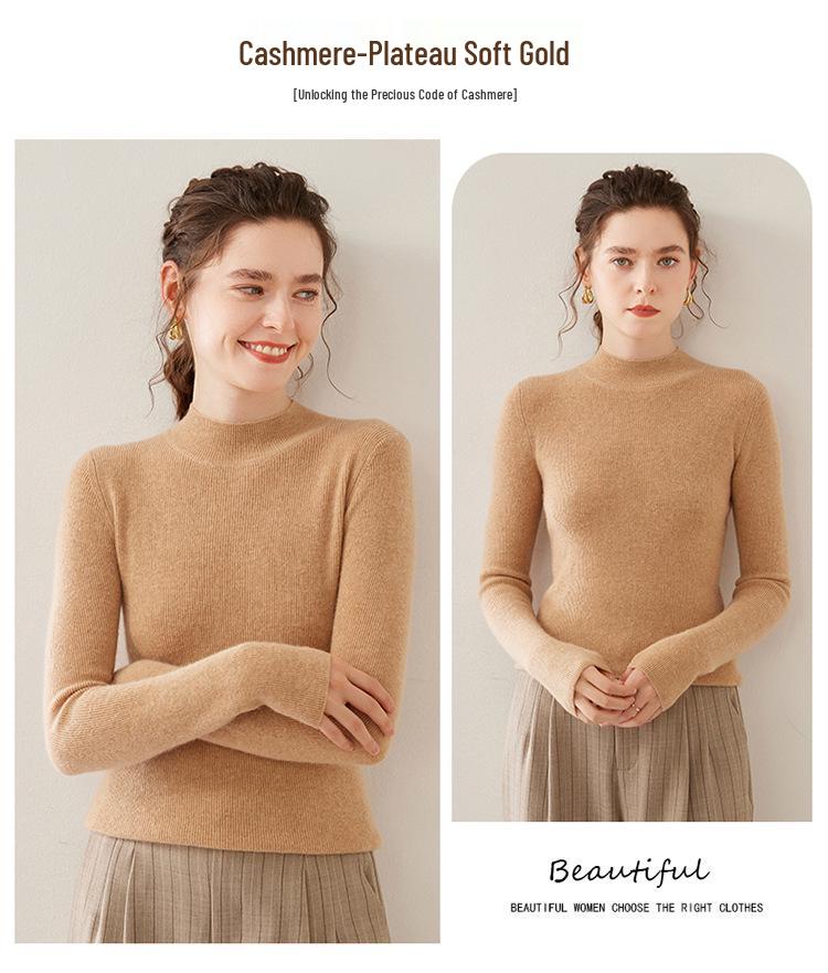 Women's Cashmere Knit Half-High Neck Sweater - Versatile Autumn/Winter Base Layer Top