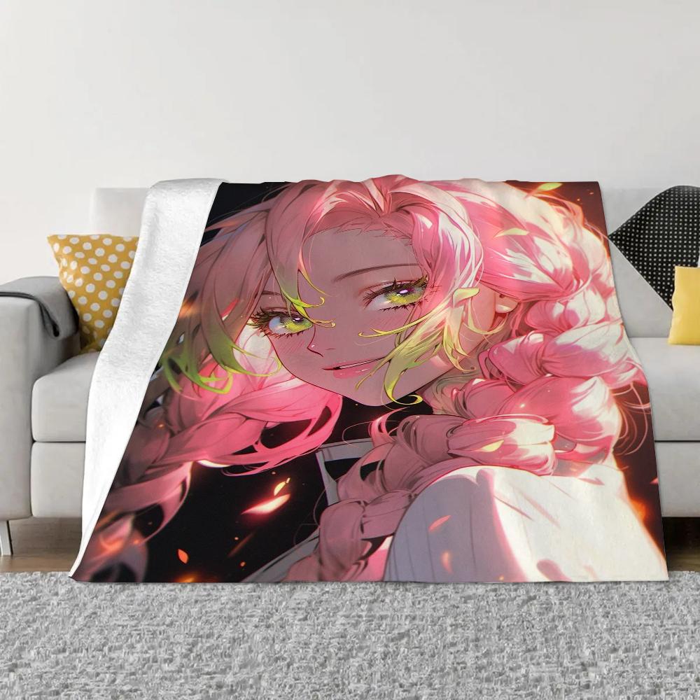 Demon Slayer-Kanroji Mitsuri Lüks Atma Battaniye Kanepe Kış İç Mekan Ev Yatak Battaniyeleri ve Atmalar Mikrofiber Yatak Takımı Diz ve