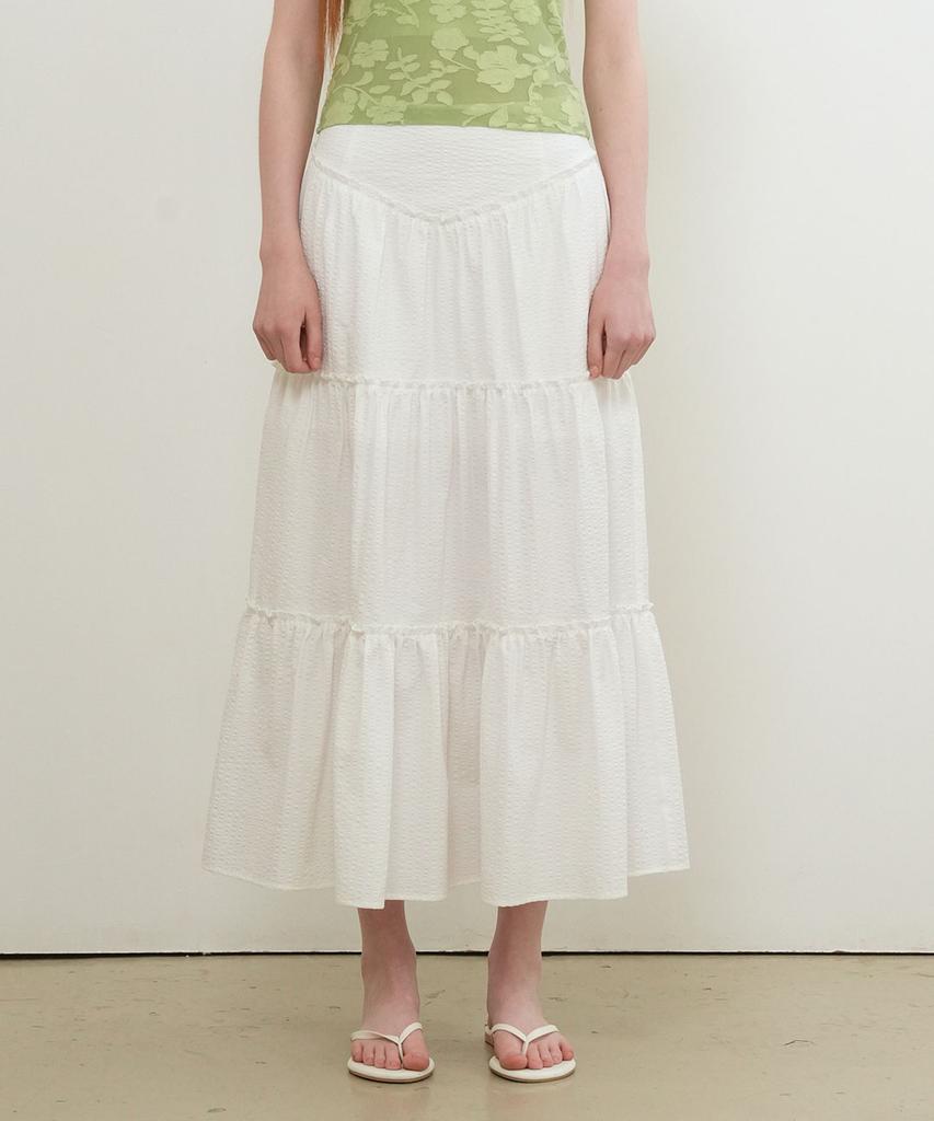 General Idea Shirred Tiered Long Skirt [White] / Gf2Lsk511