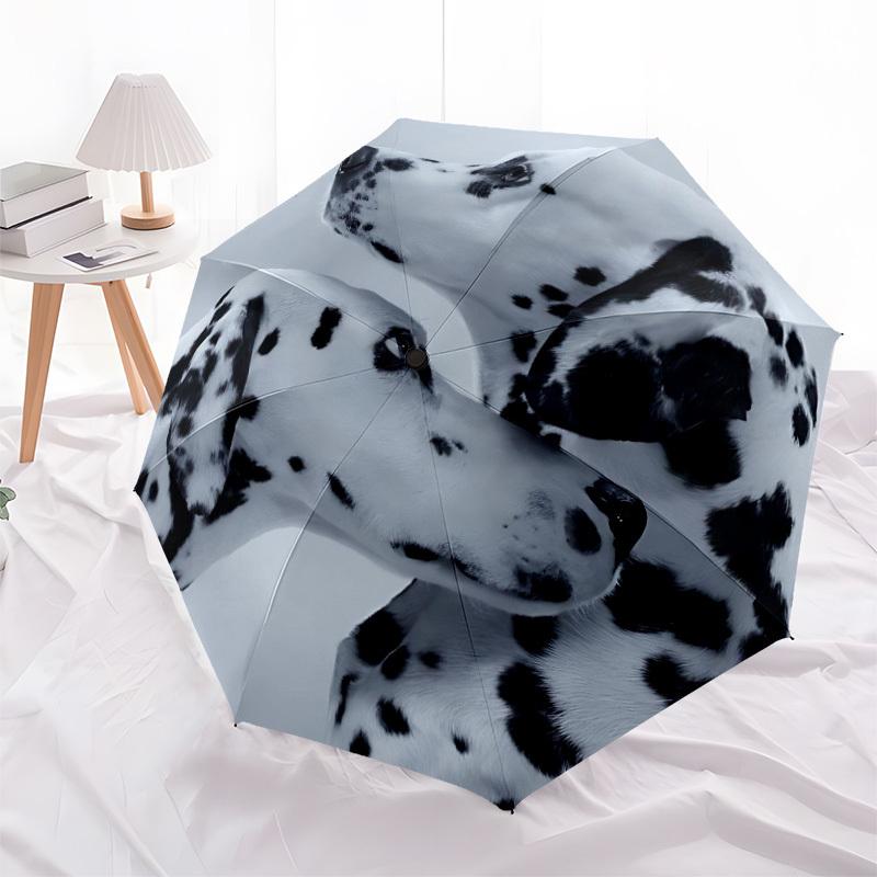 1pc Dalmatian Automatic Open/Close Umbrella 8-Rib Strong Frame, Portable Travel Umbrella for Women & Men, Birthday Gift Parties 023