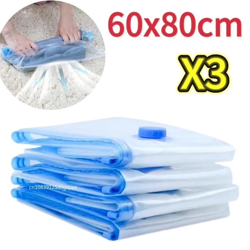 5/3PCS Vacuum Storage Bags with Pump Transparent Folding Compressed Space Saving Vacuum Bag for Clothes Bedding Organizer