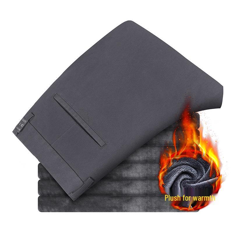 Men's Plus Size Cotton Casual Pants - Spring/Autumn 2025, Loose Straight Leg with Winter Velvet Lining