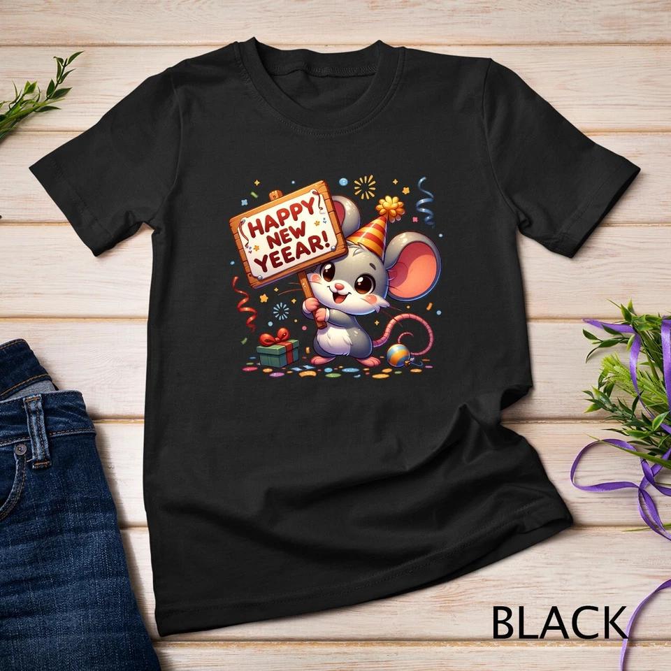 Cute Mouse Welcomes New Year 2025 Funny T-shirt Unisex T-shirt 2 2XL