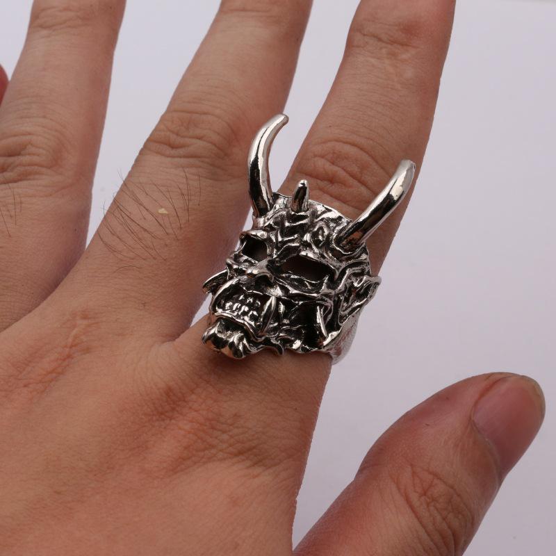 Japanese Red-faced Hannya Mask Open Ring - Dark Aged Punk Trend Jewelry for Boys