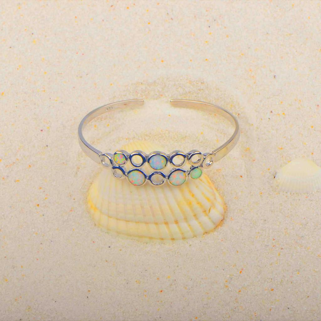 Hawaiian-Style Opal Inlaid Bangle Bracelet Jewelry