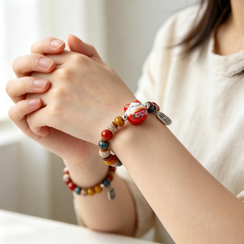 Sød Heldige Kat Armbånd Til Piger Justerbart Farverigt Perlebesat Harajuku Keramisk Kat Vedhæng Charms Smykker