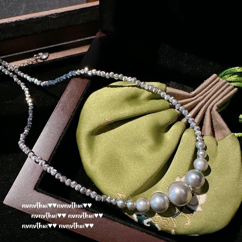 Mapei Pearl Butterfly Double Necklace, Tahiti, Malachite Green Zircon Tassel Lady Grey Bead Necklace