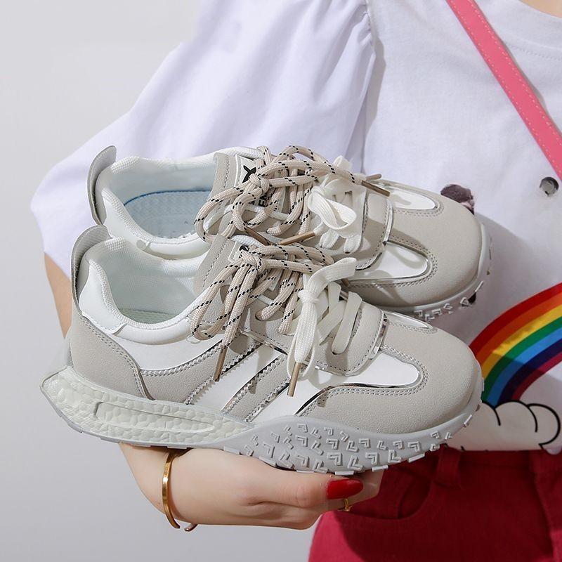 

Fashion Sports Shoes Summer New Round Head Deep Mouth Front Lacing Up Color Matching Soft Soles Non-slip Flat Low Top Shoes 35