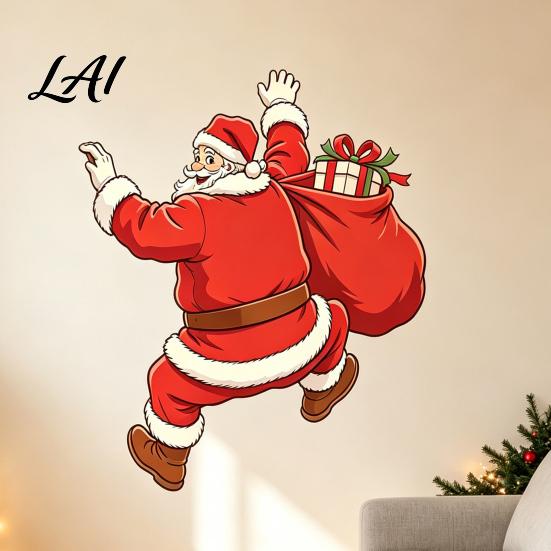 DIY Christmas Scene Decor Wall Sticker Self‑Adhesive Climbing Santa Claus Decals Funny Seasonal Home Decoration Holiday Mural for Living