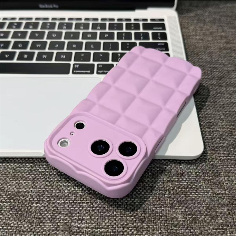 3D Chequer Plaid TPU Phone Case For iPhone 17 16 15 14 13 Pro Max Air Matte Fashion Shockproof Soft Silicone Phone Back Cover