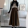 Vintage Harajuku Corduroy A Word Skirt Women Autumn Winter New 2024 New High Waist Midi Black Red Loose All-match Pleated Skirts