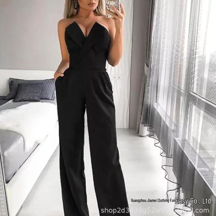 

Европейский и американский приталенный комбинезон в стиле пэчворк: Без рукавов, с открытыми плечами, длинные брюки - коллекция весна/лето. Extra Large белый