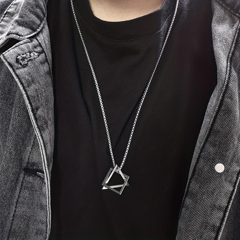 Stainless Steel Geometric Pendant Necklace for Men, Hip-Hop Style Fashion Accessory Couple Gift
