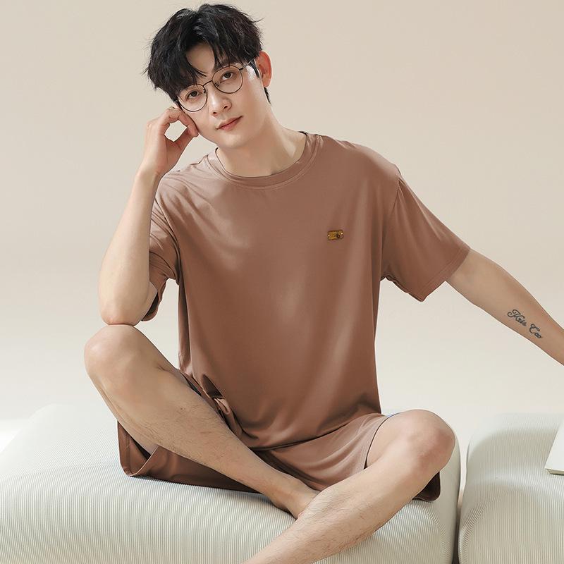 Men's Modal Short Sleeve Pajama Set - Lightweight Summer Loungwear, Loose Fit, Plus Size 200 Jin