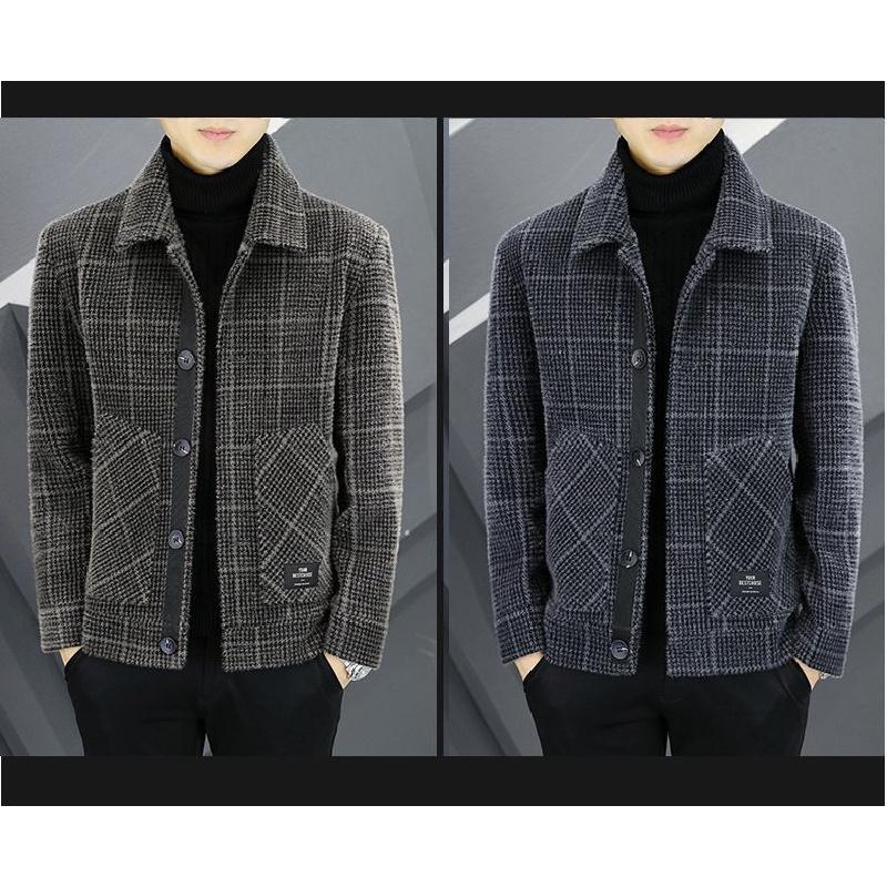 Autumn and Winter Men's Jackets, Trendy Gold Mink Wool Men's Winter Clothing, High-end Casual Short Woolen Coats