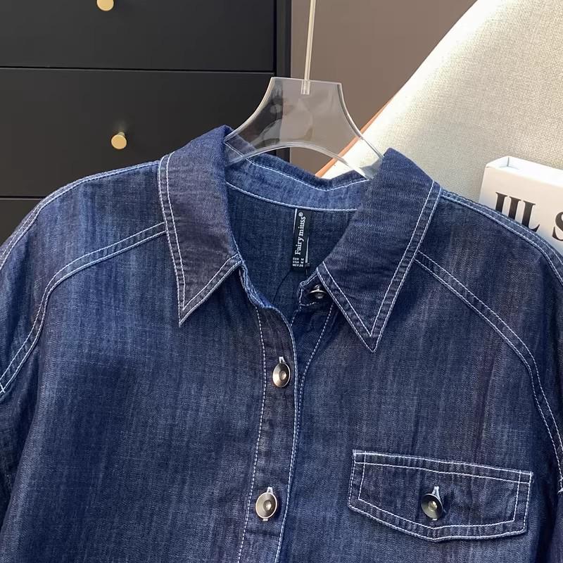 2024 Women's Loose Fit Blue Denim Shirt Jacket for Autumn/Winter