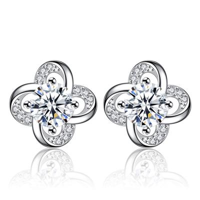 Four Leaf Clover Ear Stud Flower-Shaped Diamond Earrings Fashionable Temperament Micro Diamond Elegant Female Earrings