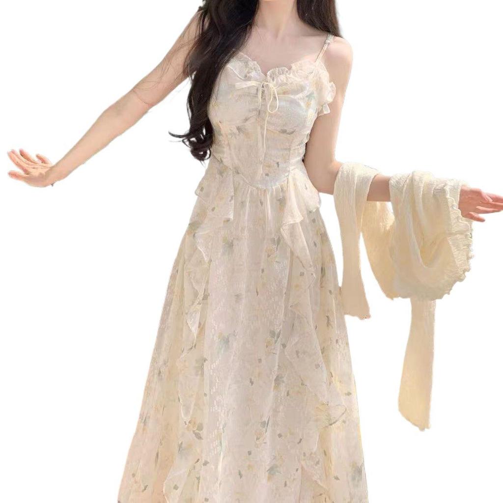 Chiffon Floral Camisole Dress & Cardigan Set - Fresh and Sweet Summer Style