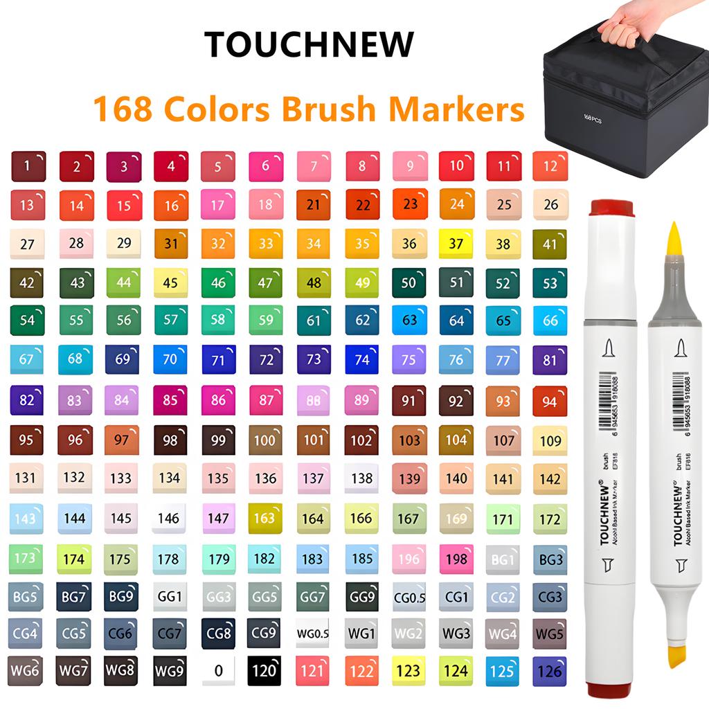 TOUCHNEW Alcohol Markers Soft Brush,Dual Tip Fine&Chisel / Brush&Chisel Art Markers Set for Adult Artists Drawing Coloring