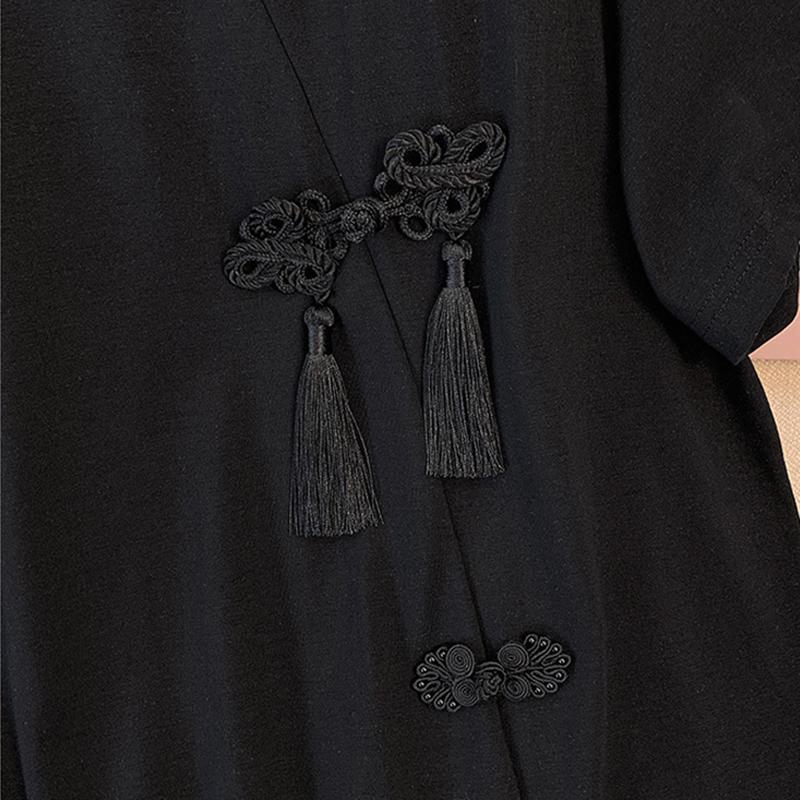 Abbigliamento da donna taglie forti, stile cinese moderno vintage, Repubblica di Cina, top a maniche corte con ricamo