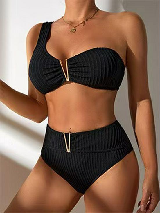 

Европейский и американский купальник бикини халтер на одно плечо - Новый модный раздельный купальник Medium чёрный