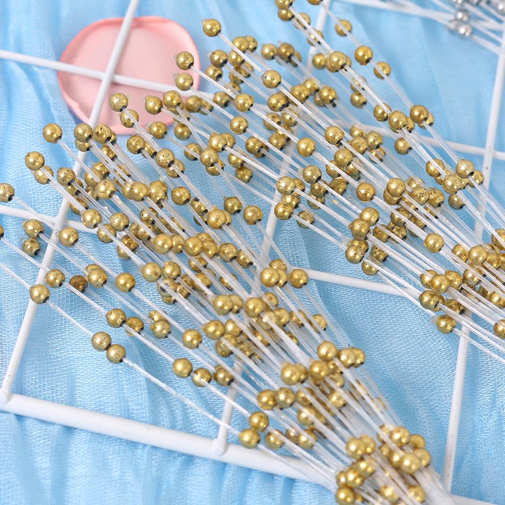 10Pcs Golden Pearl Sticks Beading On Wire Stems for Garland Bridal Wedding Pearl Bouquet Home Party Decor Craft Gifts Accessory