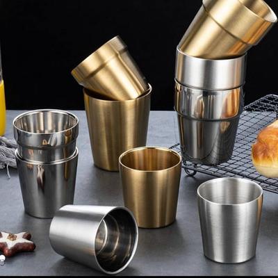 1pcs 200ml/ 300ml Korean Matte Stainless Steel Double Layer Cup Insulated Water Cup Beer Coffee Drink Cups Gold Silver Mugs Drinkware