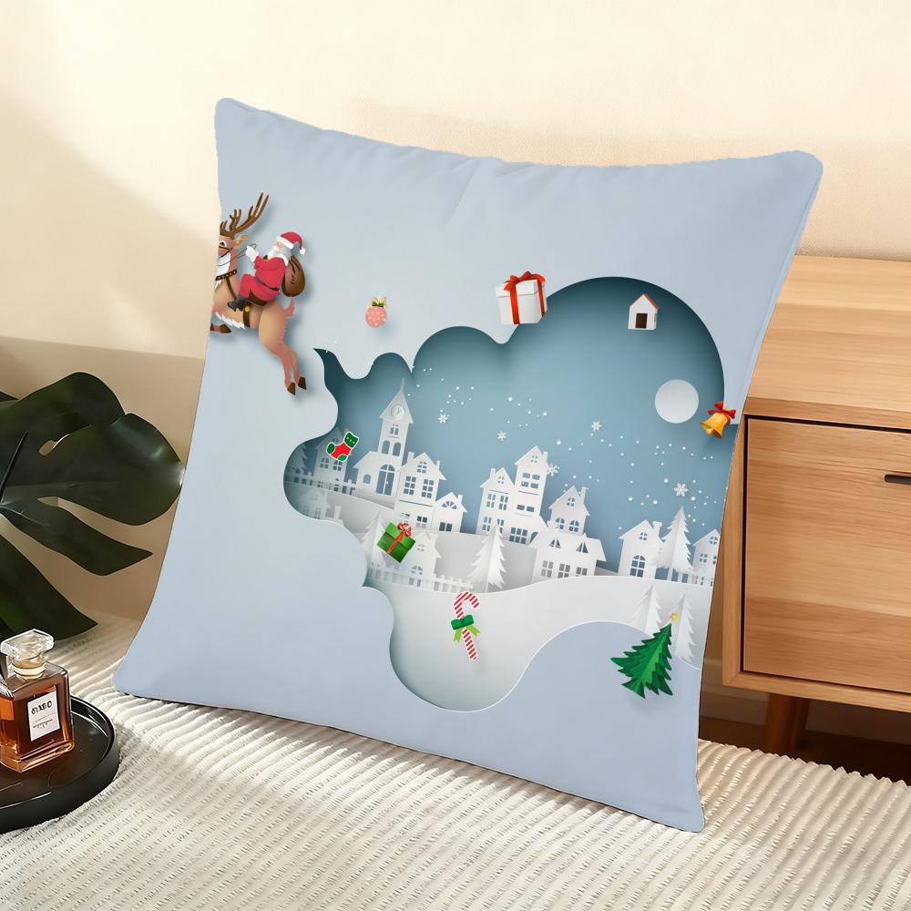 Blue And White Moose Cushion Cover Silky Short Plush Home Sofa Cushion Cover - Invisible Zipper Home Decoration